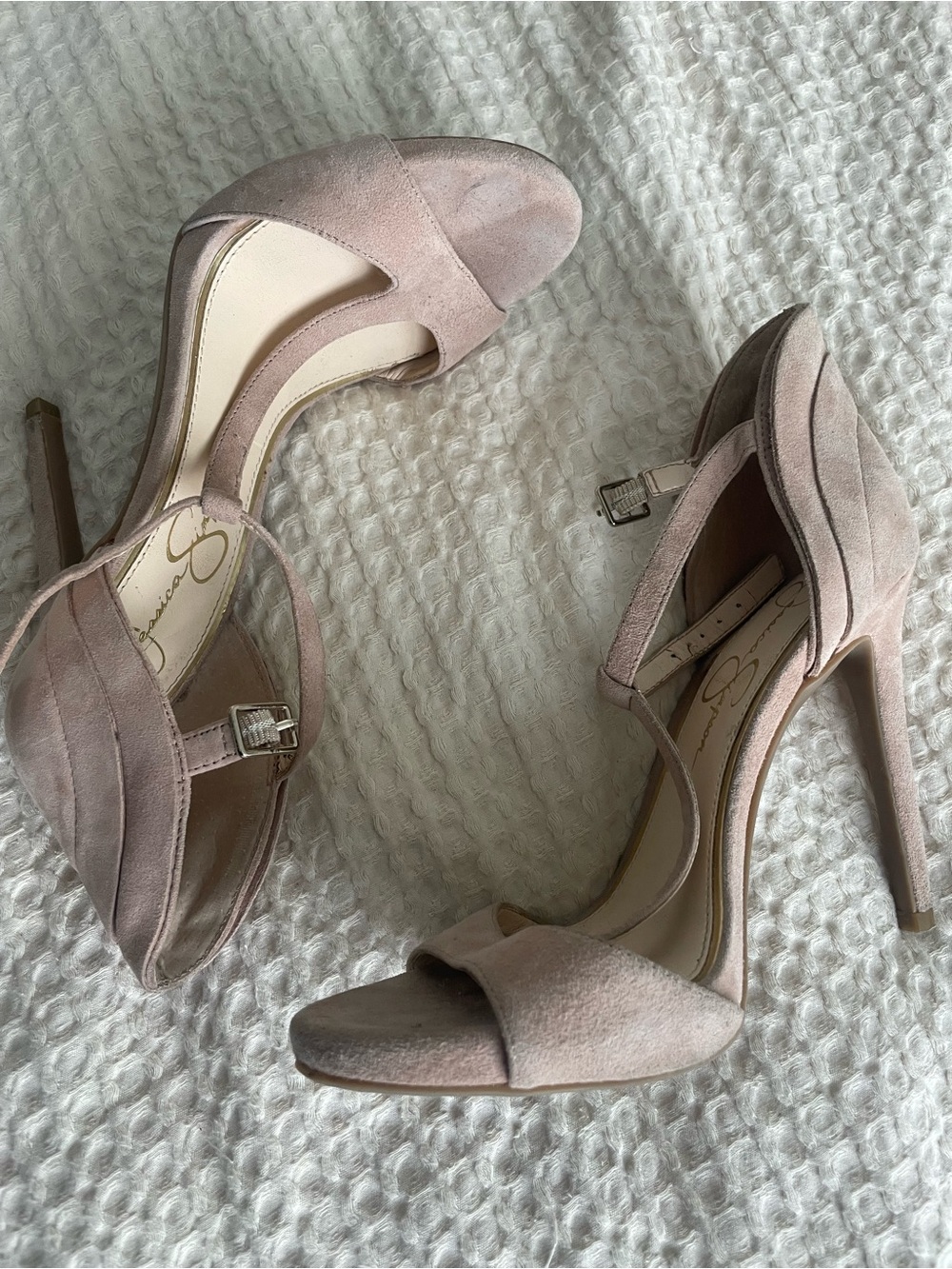 Jessica Simpson Dusty Pink Suede Open-Toe Stilettos